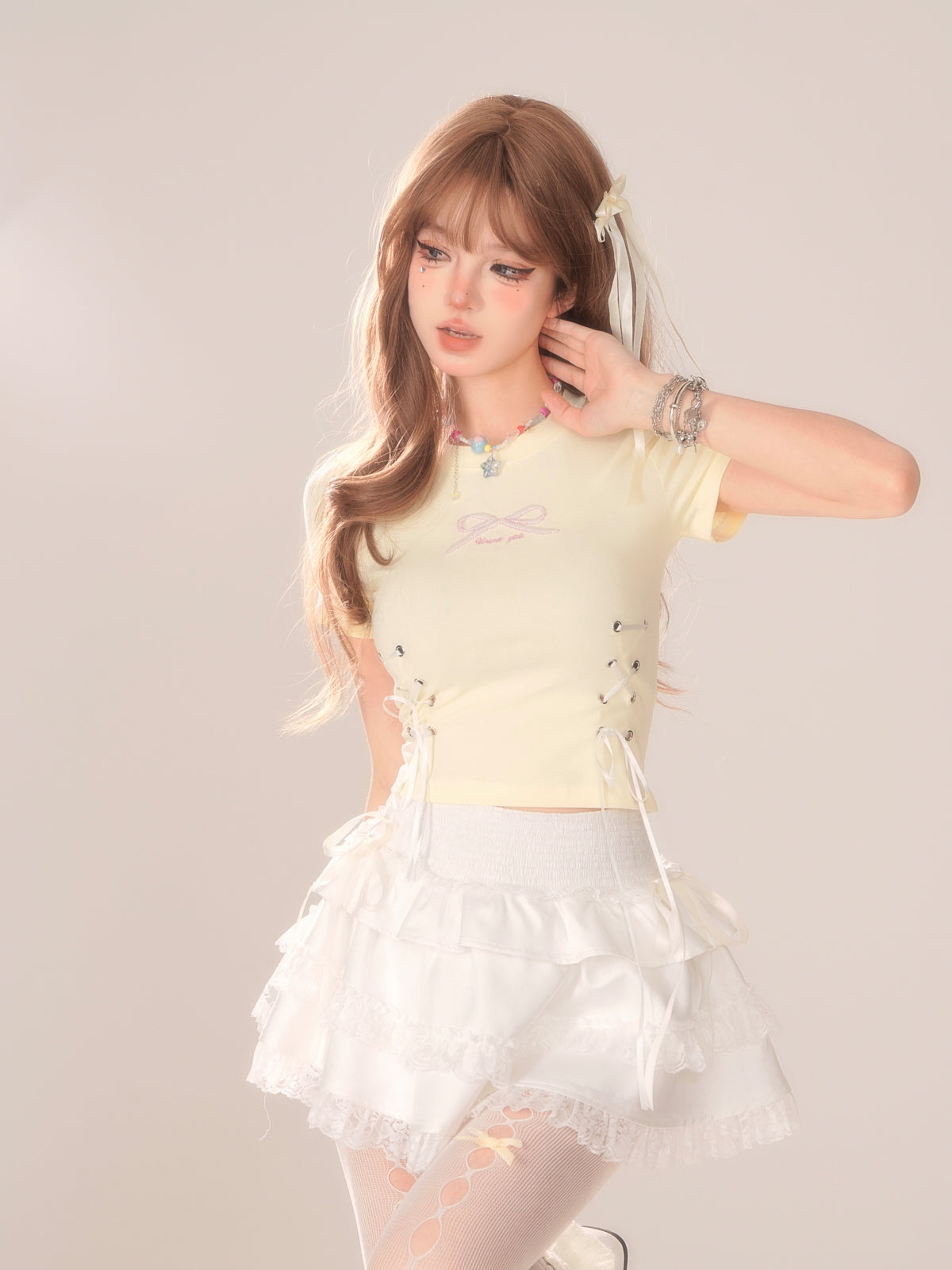 White Swan Lace Layered Mini Skirt – Kawaii Balletcore Ruffle Skirt