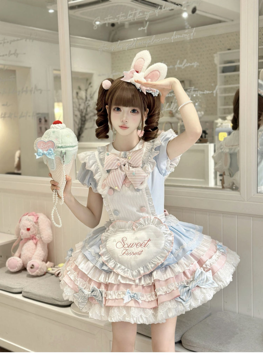 Sweet Bunny Chef Lolita Set – Soft Kawaii OP Dress with Apron