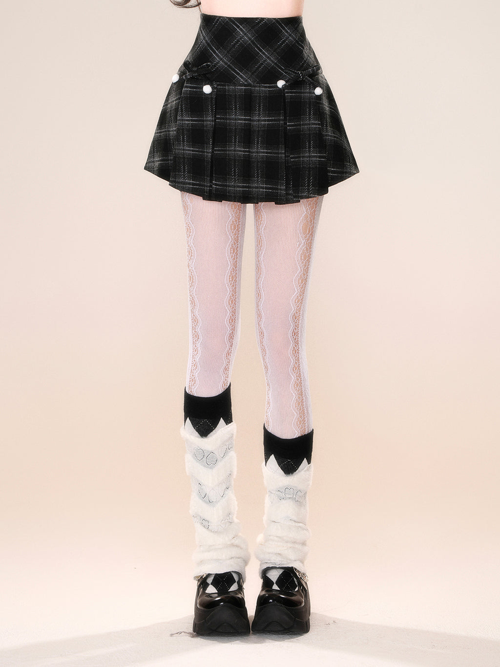 Plaid Pleated Mini Skirt – Winter A-Line Slim Fit Skirt with Detachable Bow