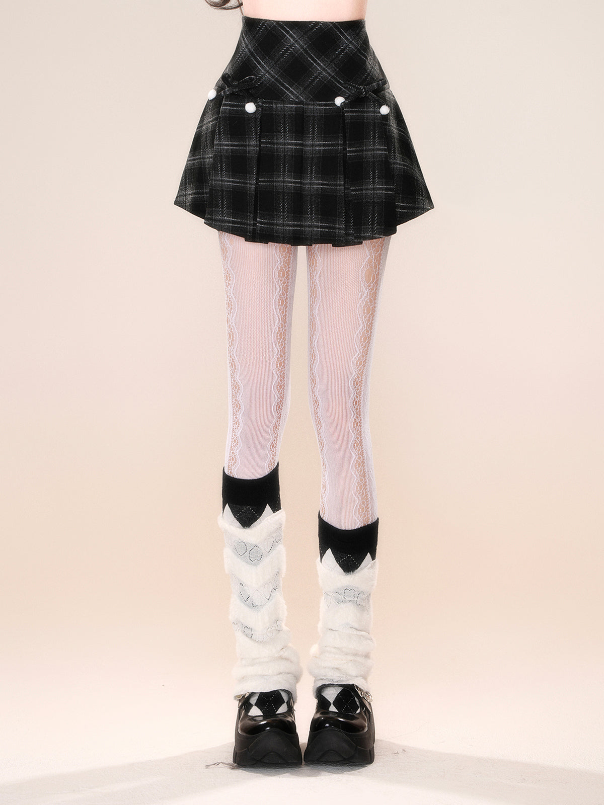 Plaid Pleated Mini Skirt – Winter A-Line Slim Fit Skirt with Detachable Bow