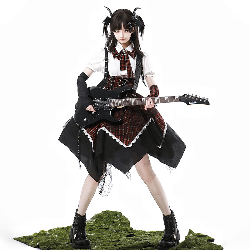 Gothic Punk Lolita Dress – Plaid Corset Style with Layered Skirt