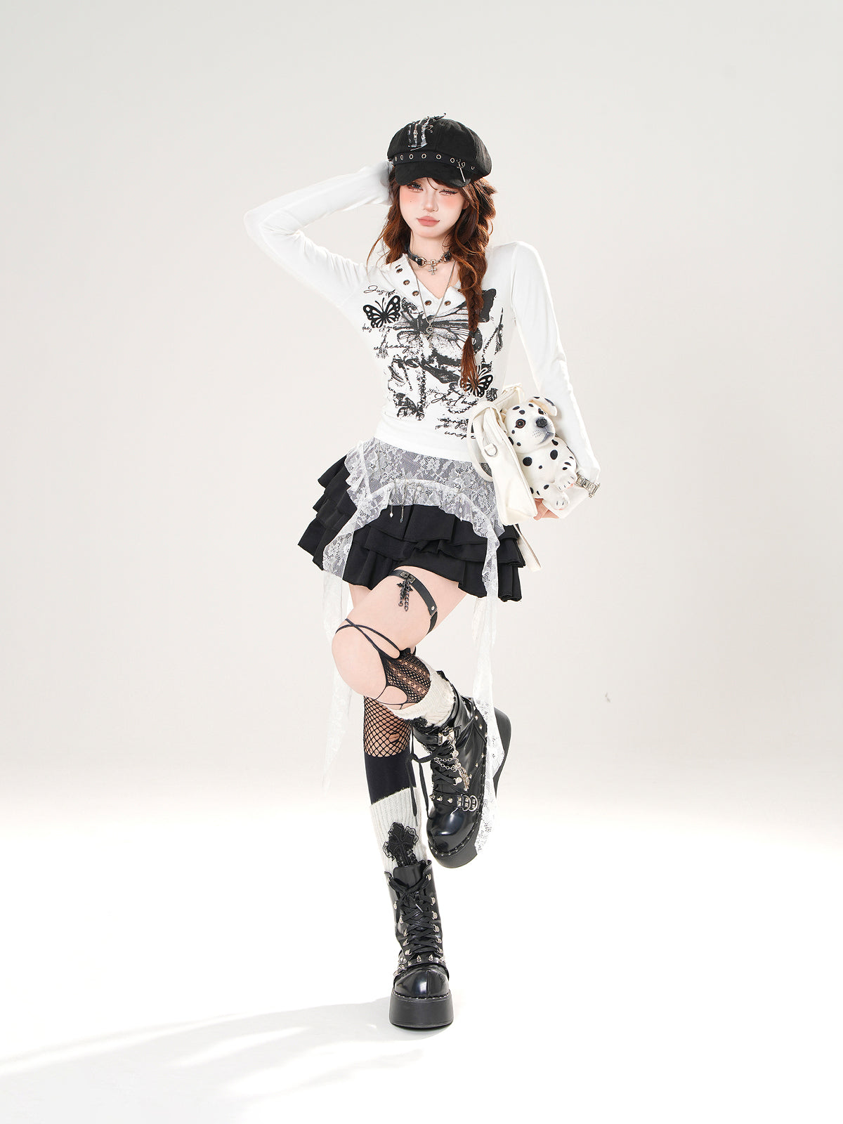 Y2K V-Neck Long Sleeve Top – Slim Fit Butterfly Print Streetwear Shirt