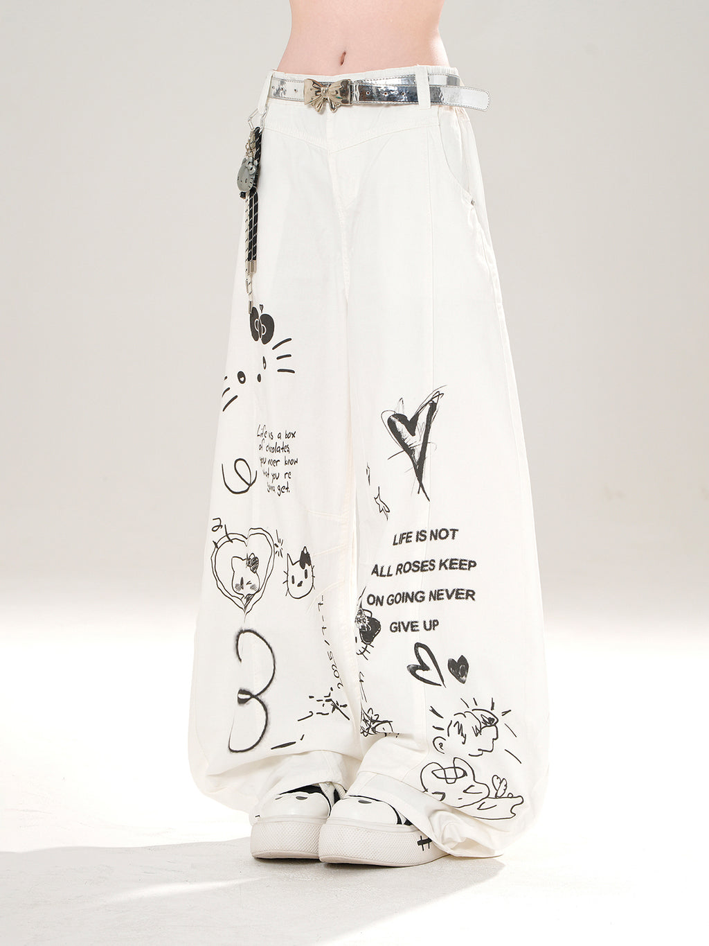 Street Style Wide-Leg Pants – Cute Graffiti Loose Fit Trousers