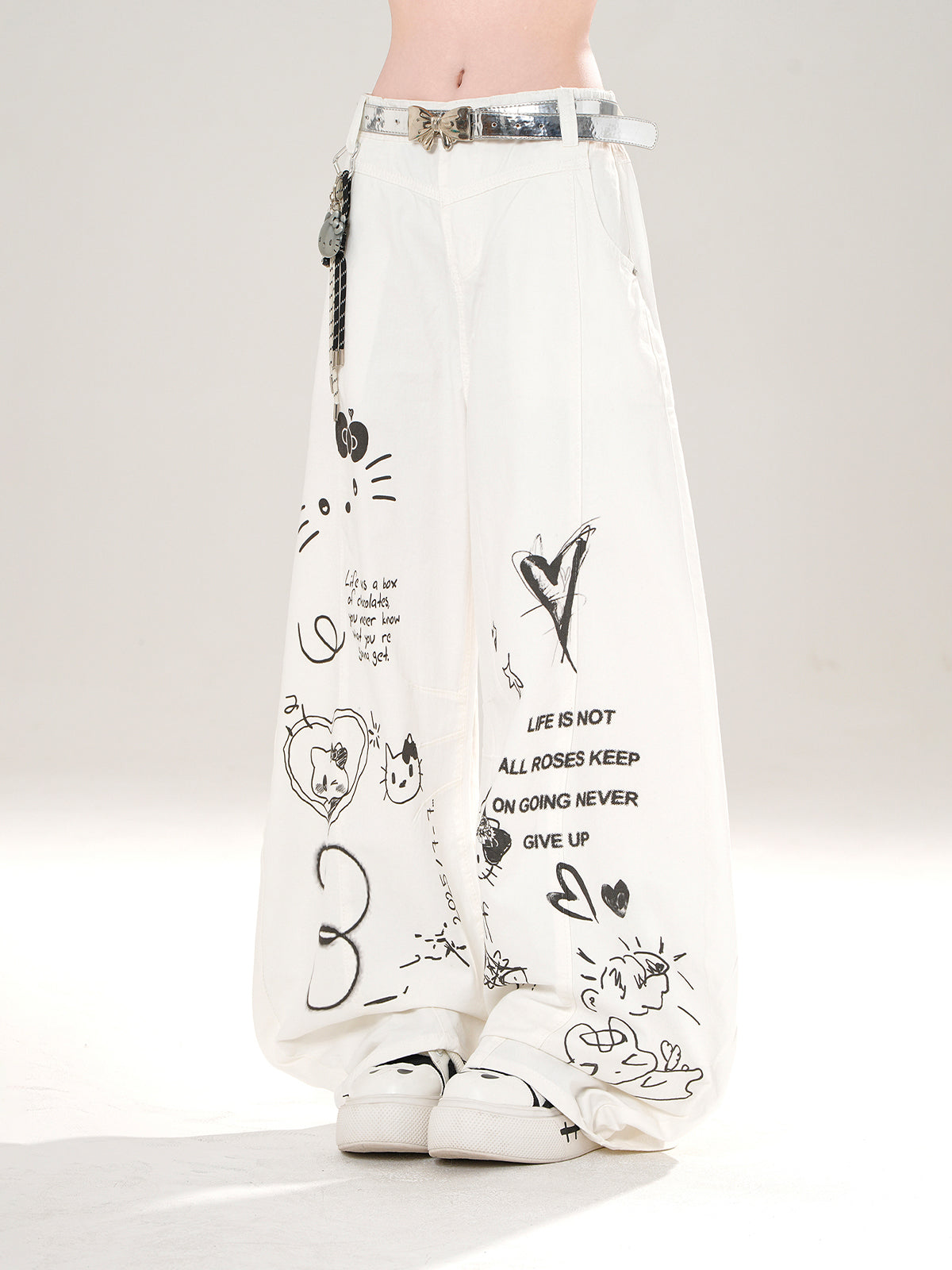 Street Style Wide-Leg Pants – Cute Graffiti Loose Fit Trousers