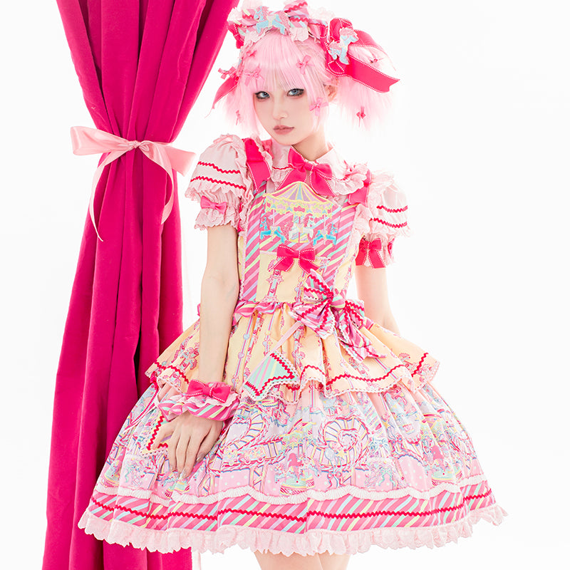 Candy Amusement Park | Sweet Lolita JSK Jumper Dress with Carousel Print