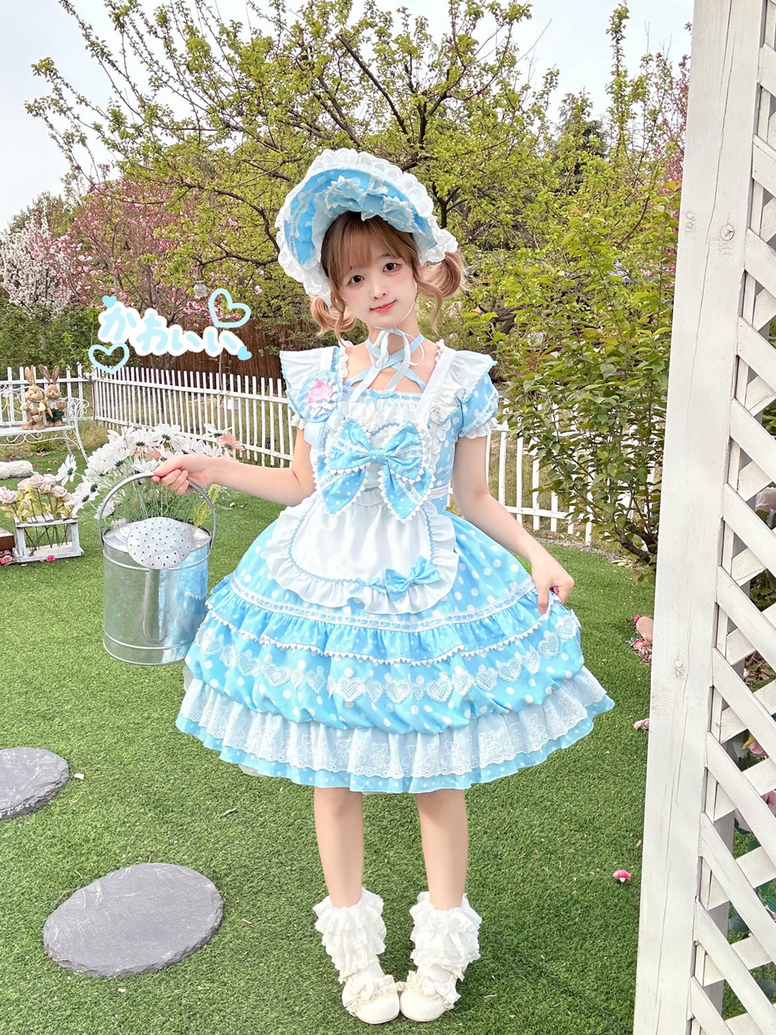 Sweet Lolita Patisserie OP Set— Heart Lace, Polka Dots, Tiered Cupcake Skirt, Coquette/Dollcore Vibes