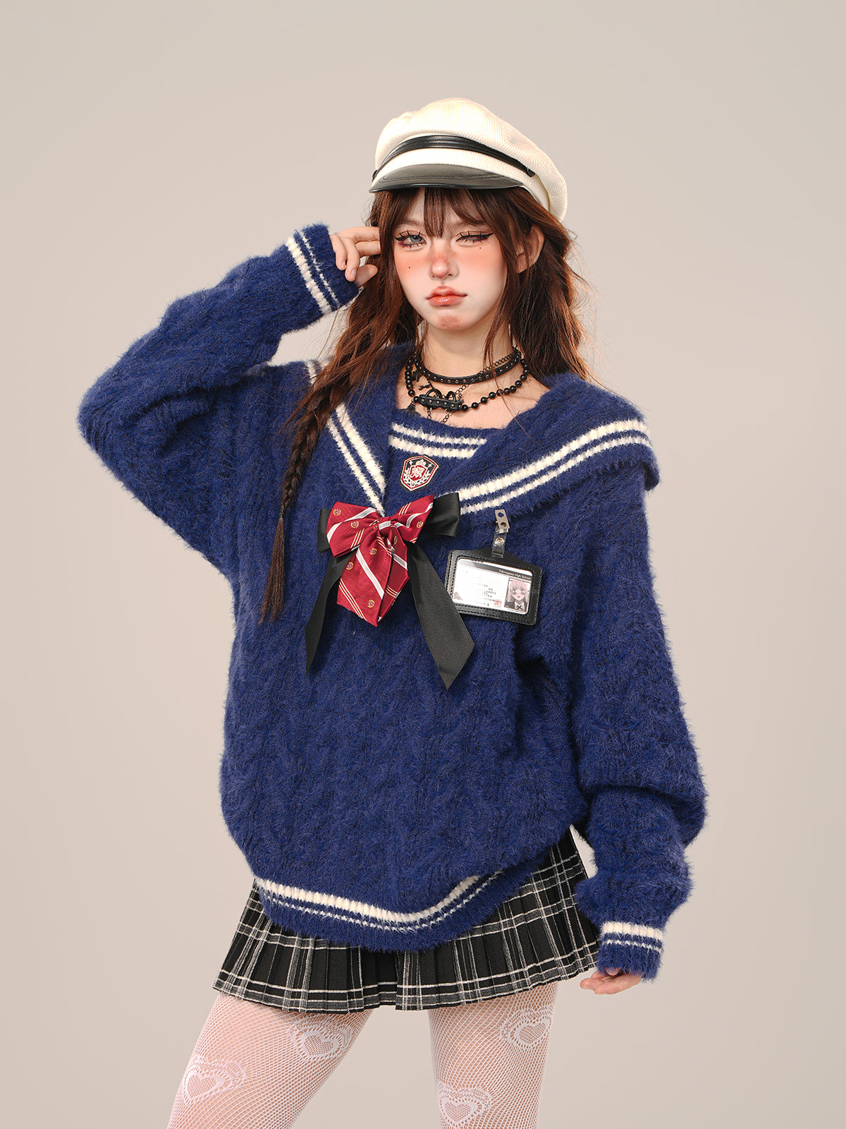 Kawaii Sailor Collar Sweater – Soft Girl Oversized Preppy Knit Top for Fall/Winter