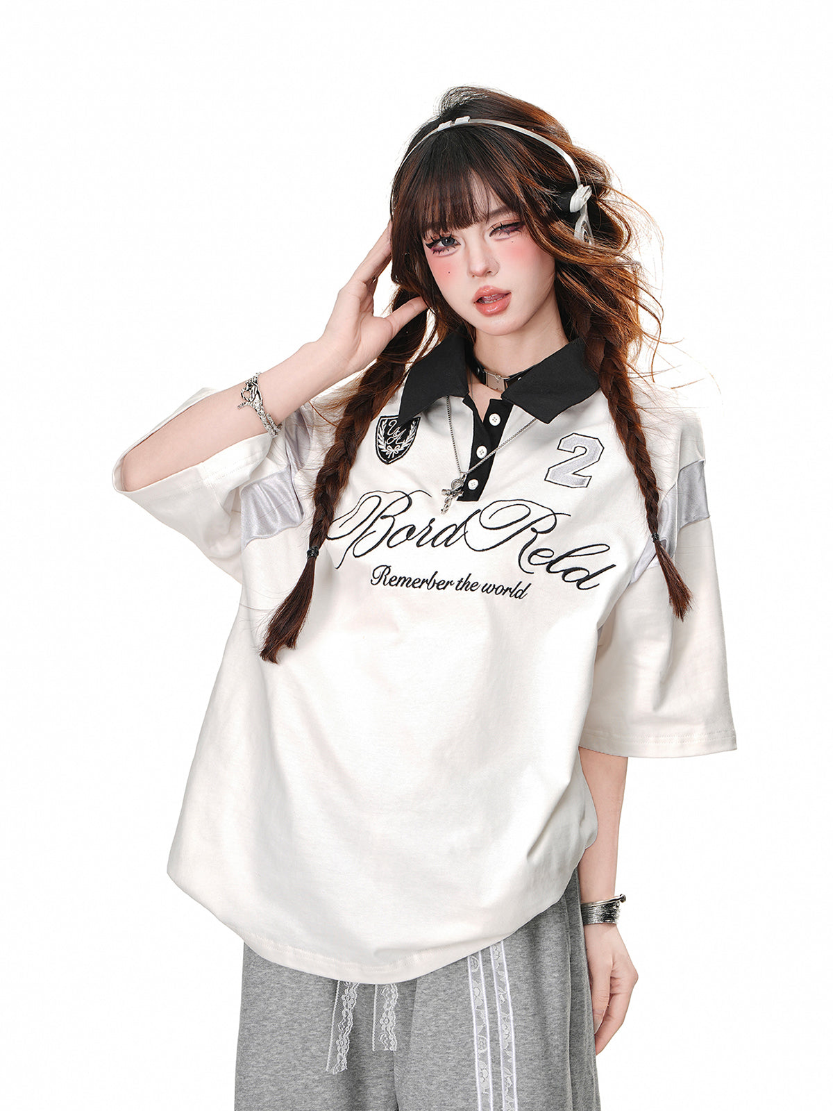 Vintage Sporty Polo T-Shirt – Loose Fit Street Style Top