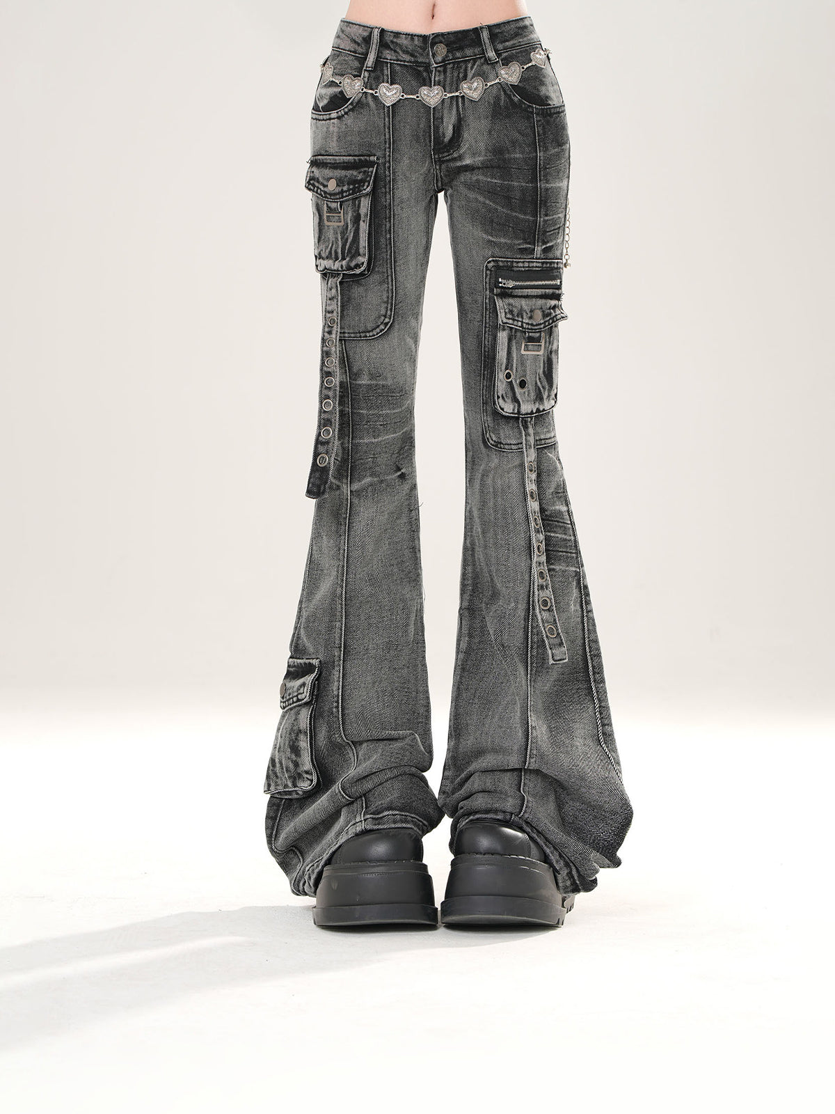 Y2K Slim Fit Cargo Jeans – High Waist Flare Denim Pants