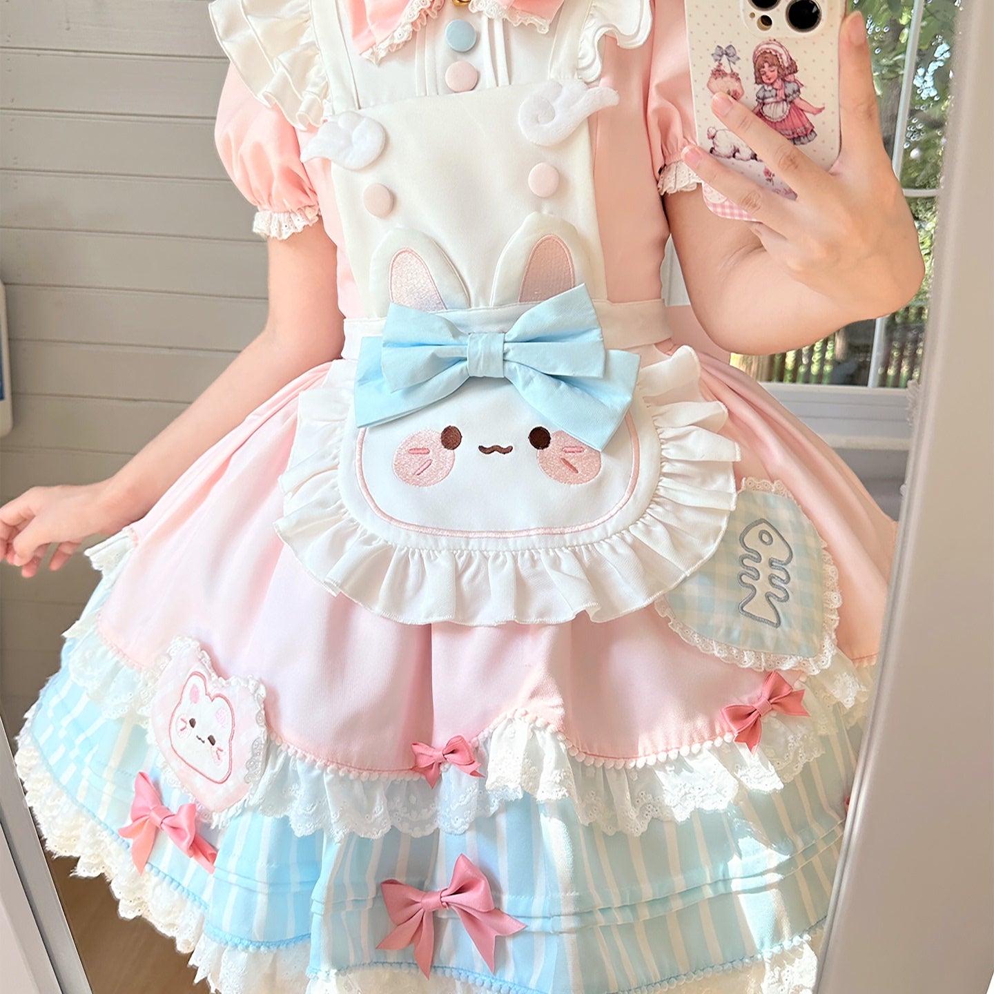 Sweet Pastel Lolita Dress – Kawaii Doll Collar OP with Bows and Ruffles
