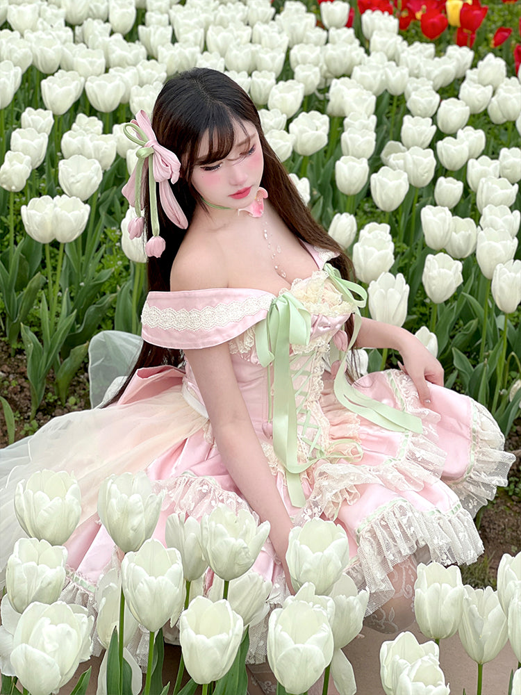 Spring Blossom Series · Romantic Off-Shoulder Fairy Dress | Tulip-Inspired Sweet Lolita Style