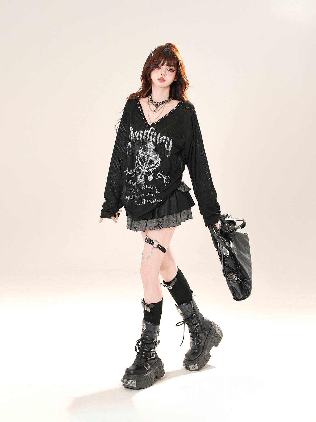 Korean V-Neck Sheer Cover-Up – Lightweight Long Sleeve, Relaxed Fit