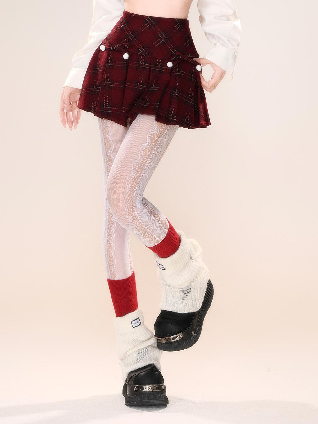 Plaid Pleated Mini Skirt – Winter A-Line Slim Fit Skirt with Detachable Bow