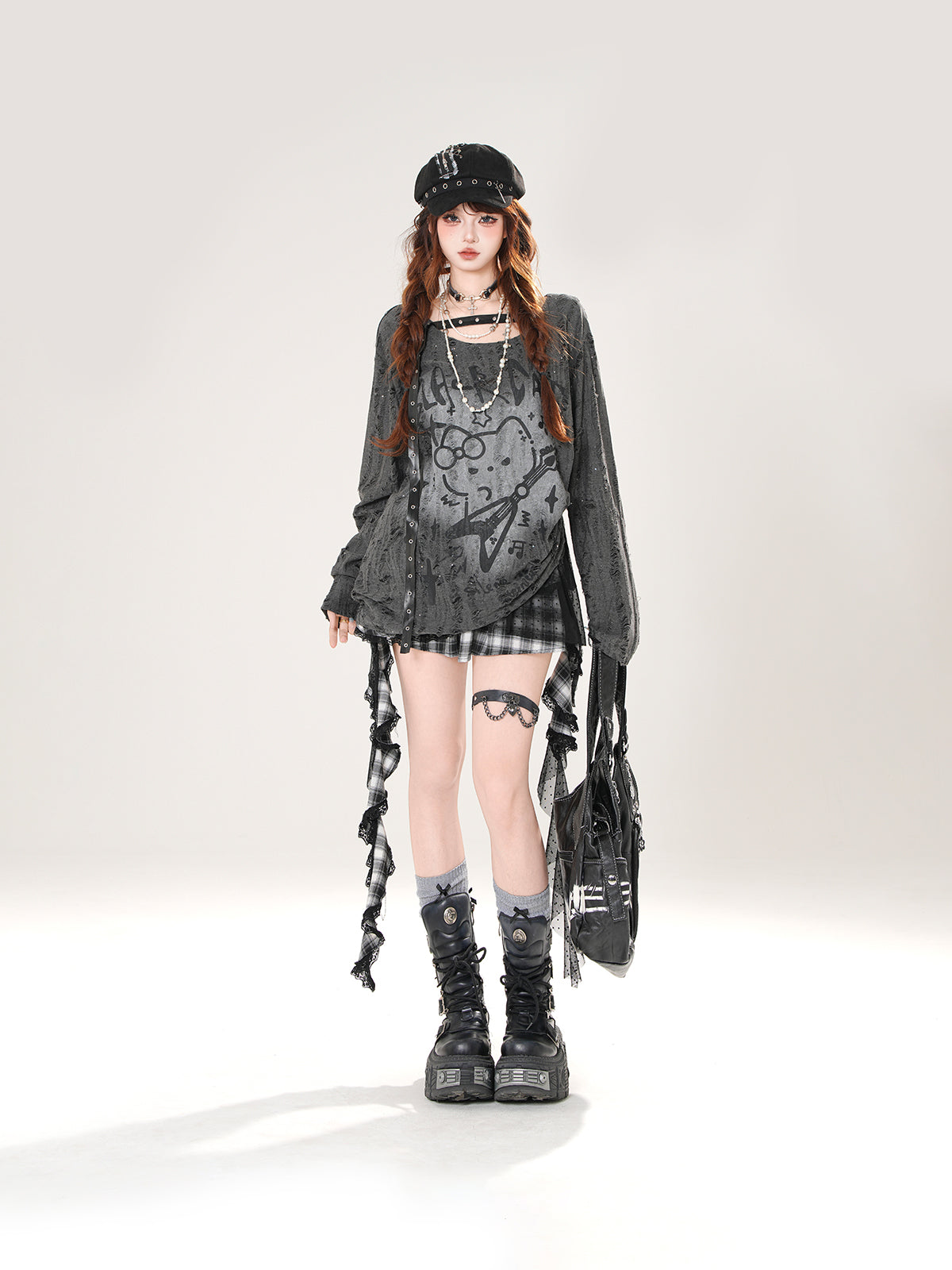 Black Cat Mesh Sun Protection Top – Loose Fit Drawstring Pullover