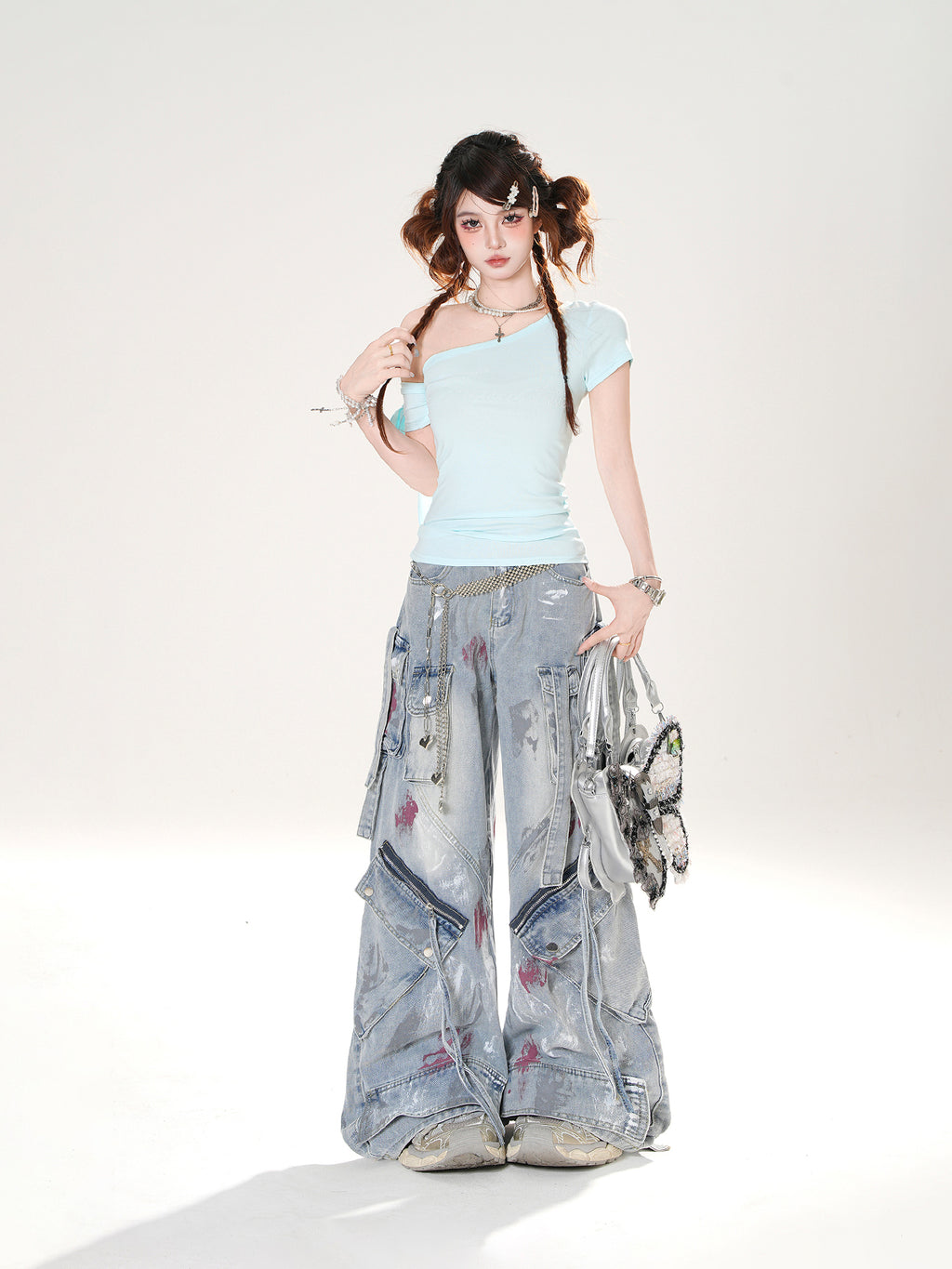 Y2K High Street Cargo Jeans – Grunge Wide Leg Denim Pants