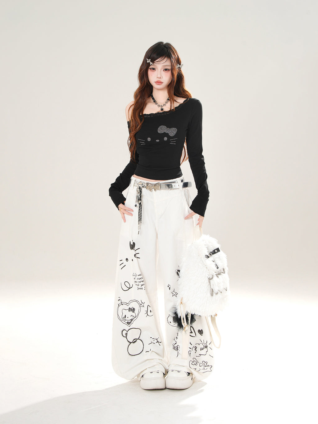 Street Style Wide-Leg Pants – Cute Graffiti Loose Fit Trousers