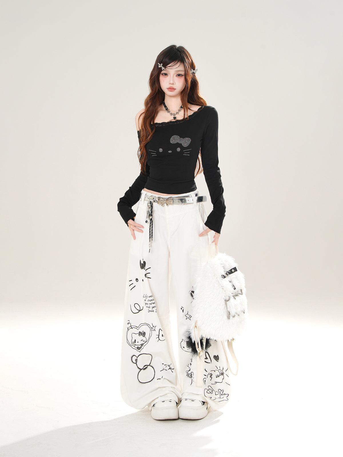 Street Style Wide-Leg Pants – Cute Graffiti Loose Fit Trousers