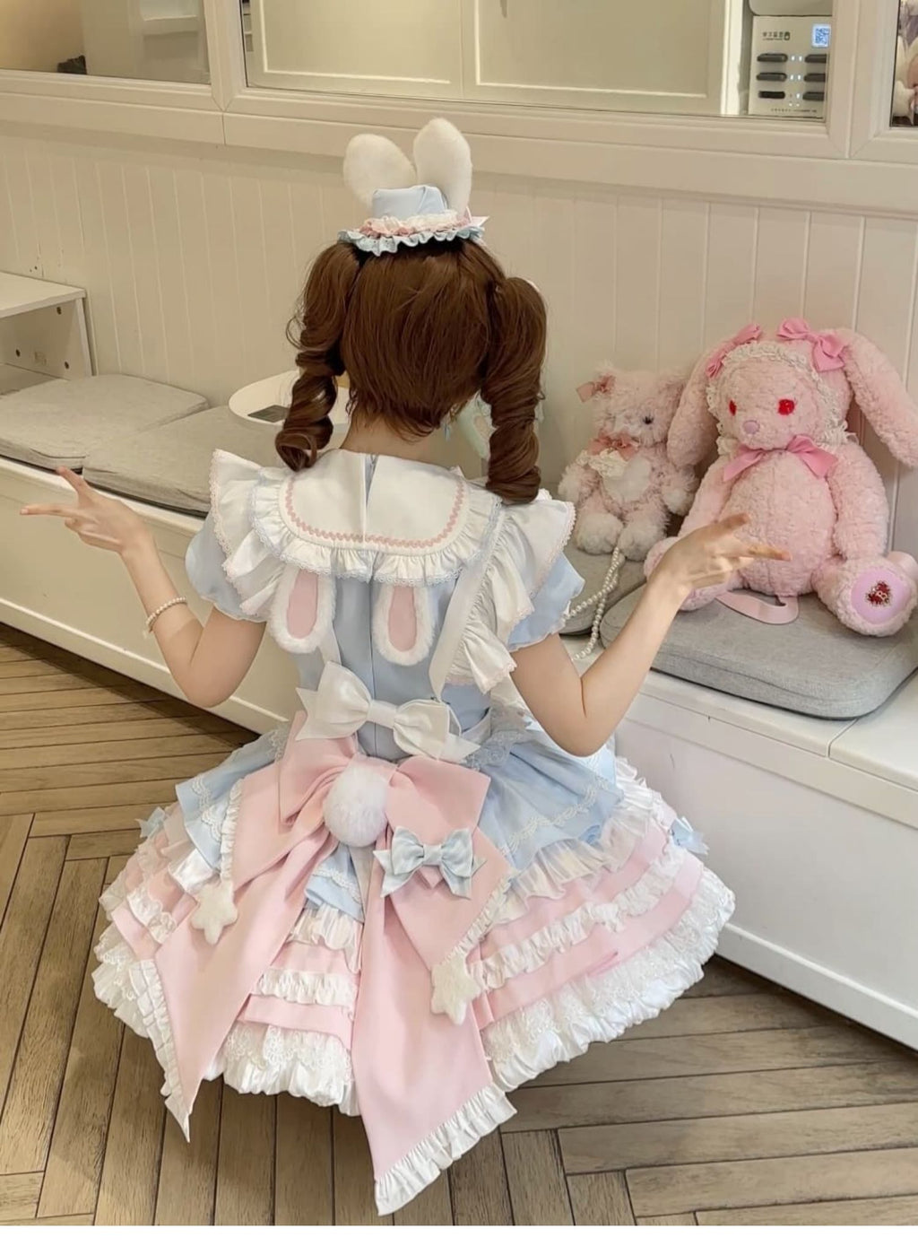 Sweet Bunny Chef Lolita Set – Soft Kawaii OP Dress with Apron