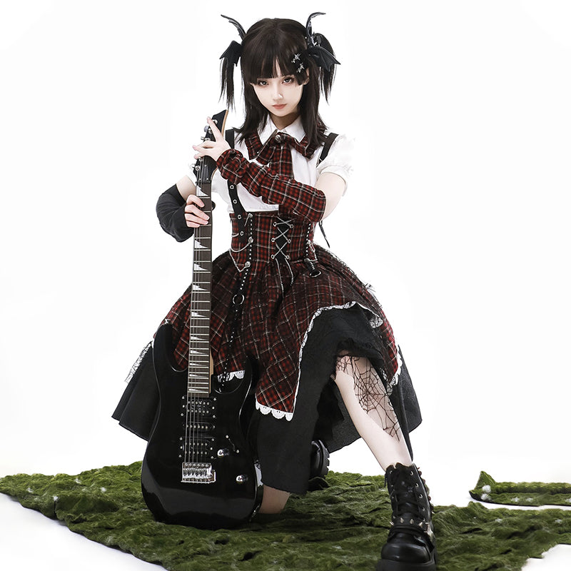 Gothic Punk Lolita Dress – Plaid Corset Style with Layered Skirt