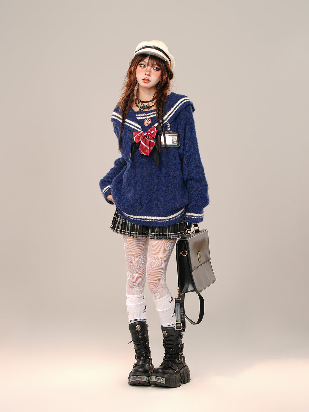 Kawaii Sailor Collar Sweater – Soft Girl Oversized Preppy Knit Top for Fall/Winter