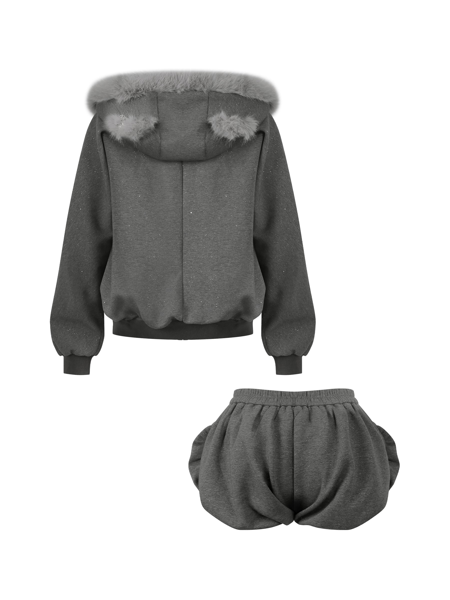 【Daily Series】Galaxy Angel Glitter Set – Gray Sparkle Hoodie + Shorts