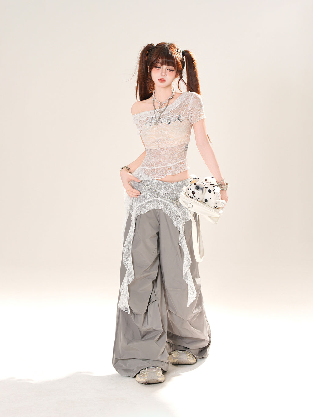 Off-Shoulder Lace Mesh Short Sleeve Top – Slim Fit Y2K See-Through Blouse