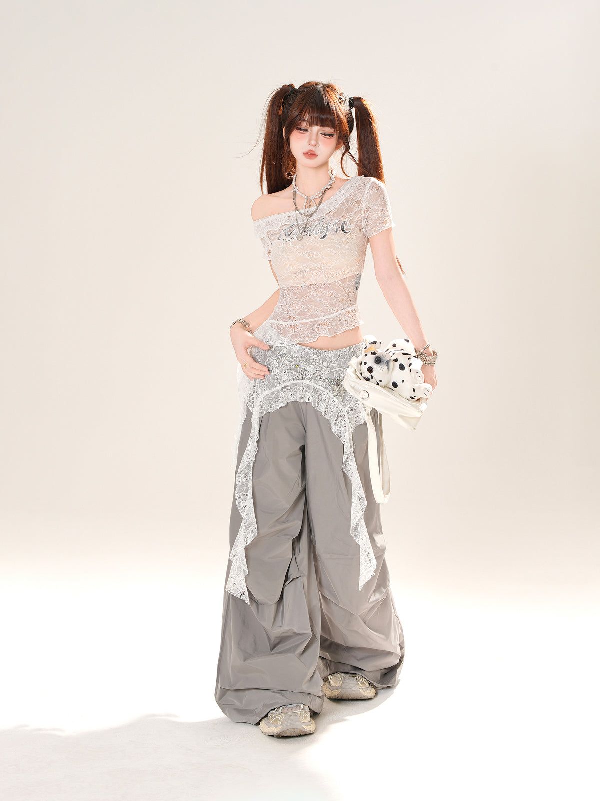 Off-Shoulder Lace Mesh Short Sleeve Top – Slim Fit Y2K See-Through Blouse