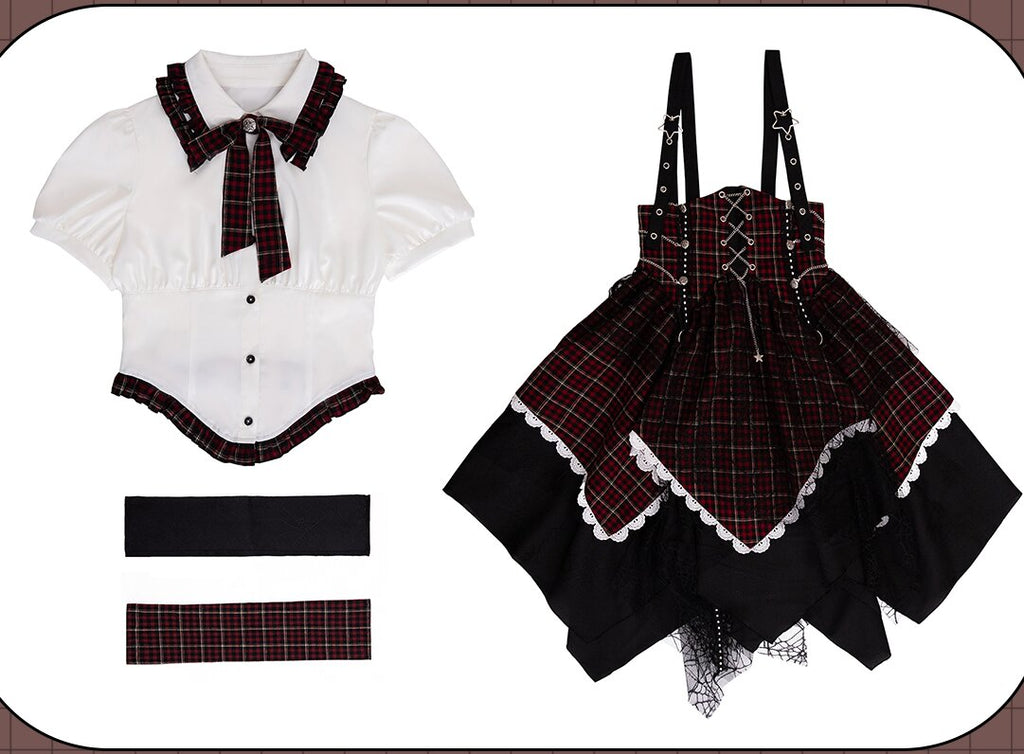 Gothic Punk Lolita Dress – Plaid Corset Style with Layered Skirt