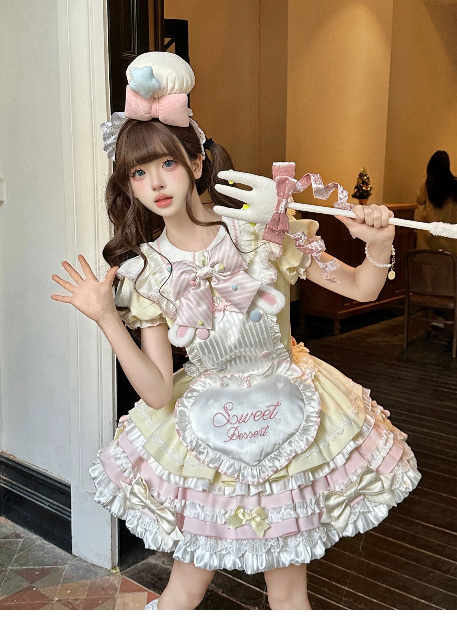 Sweet Bunny Chef Lolita Set – Soft Kawaii OP Dress with Apron