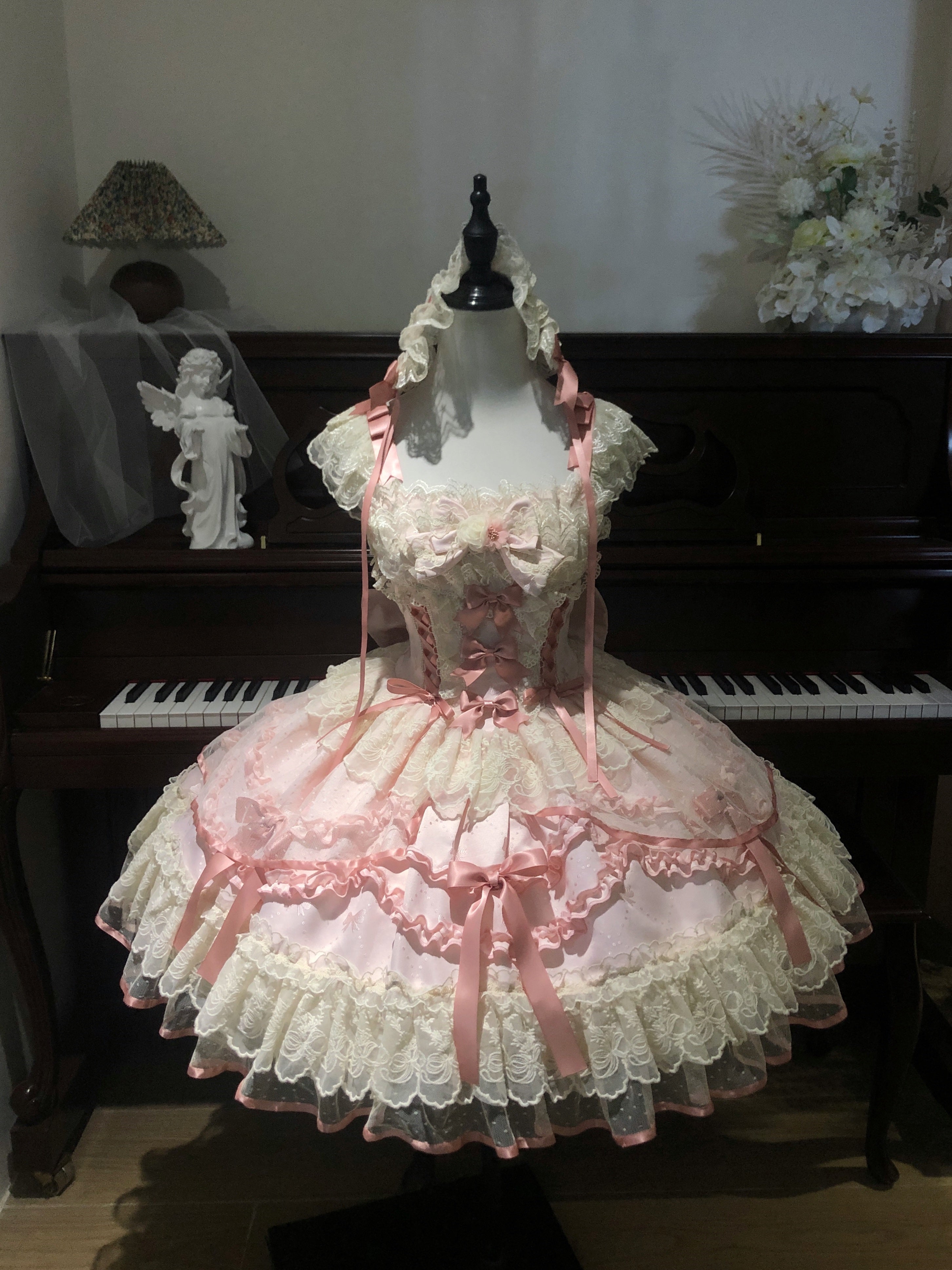 Ballet Dream Lolita JSK – Sweet Layered Cake Dress with Lace & Stretch Waist