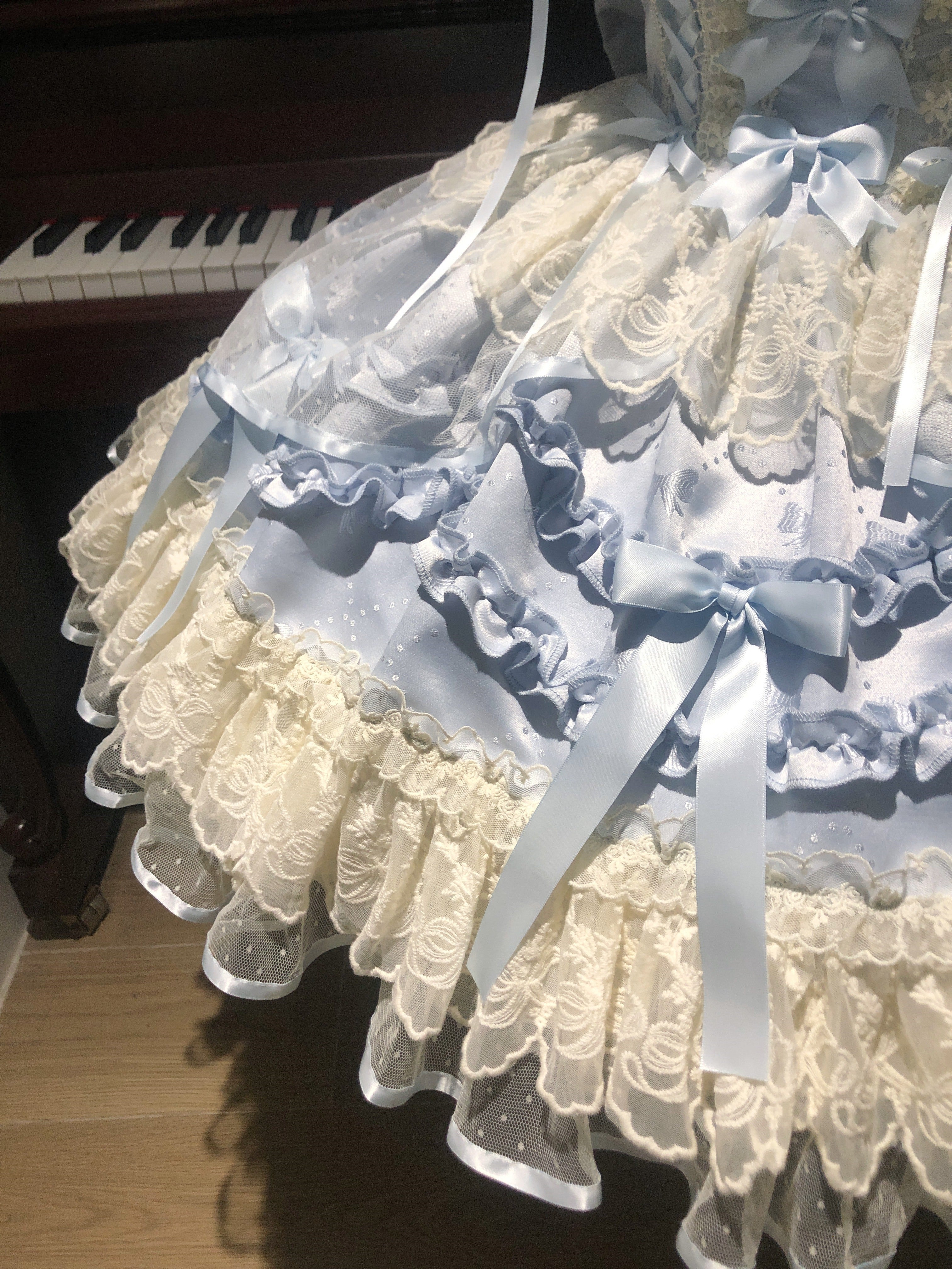 Ballet Dream Lolita JSK – Sweet Layered Cake Dress with Lace & Stretch Waist