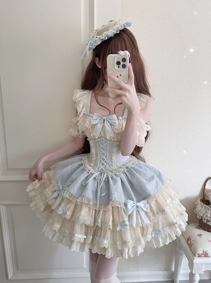 Embossed Jacquard Butterfly Lolita JSK –French Ballet Style Cake dress with Bows