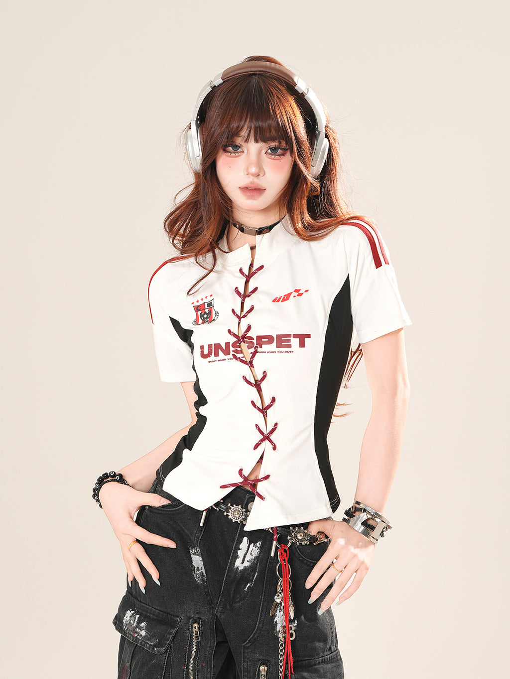 Rebel Lace-Up Sport Tee – Slim Fit Cropped Short Sleeve Top