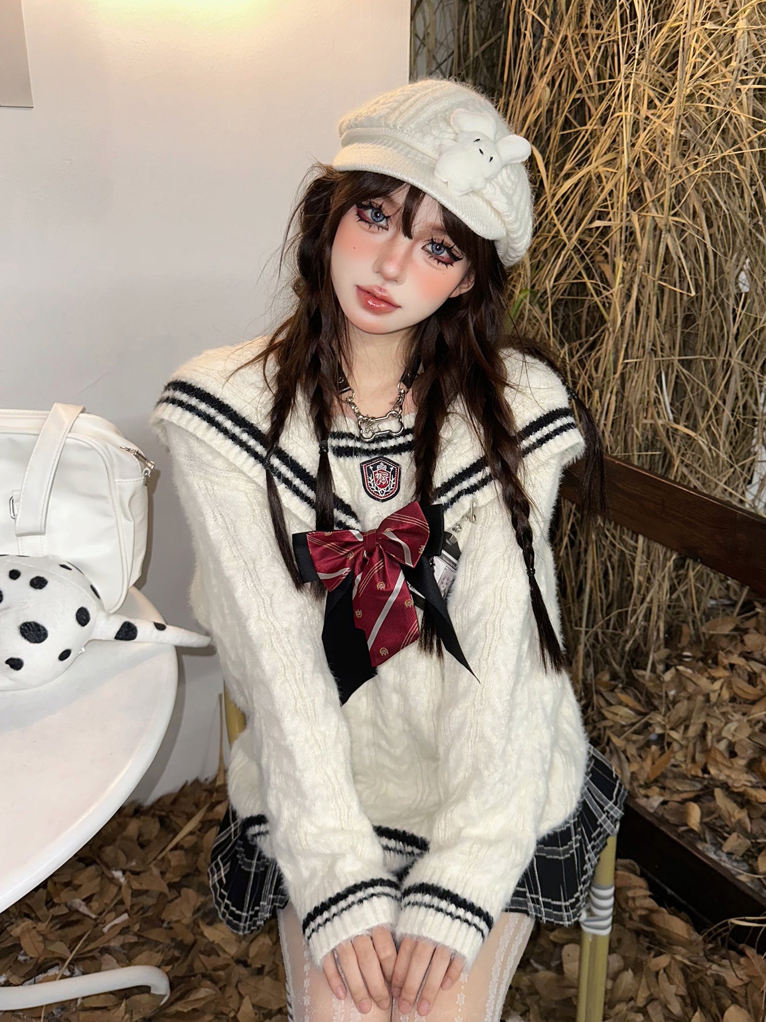 Kawaii Sailor Collar Sweater – Soft Girl Oversized Preppy Knit Top for Fall/Winter