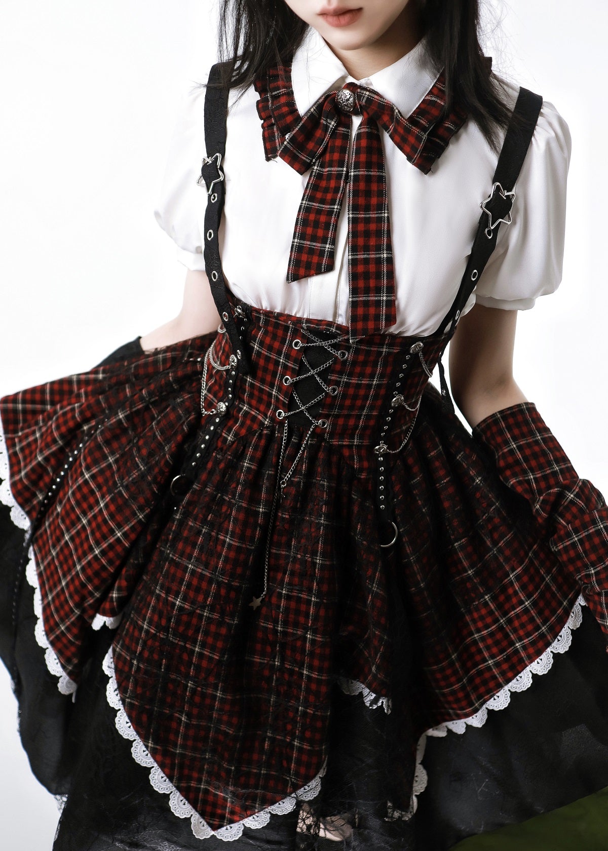 Gothic Punk Lolita Dress – Plaid Corset Style with Layered Skirt