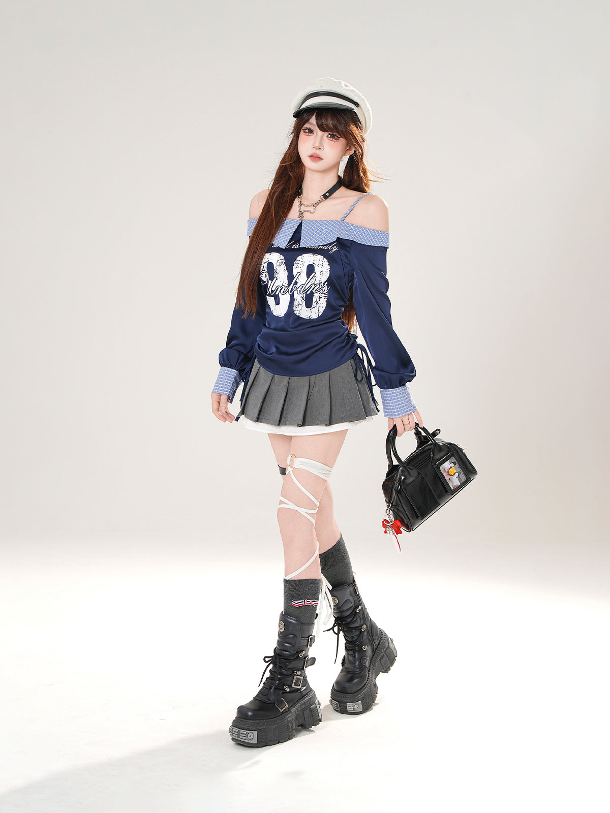 Plaid Mini Skirt – High Waist Pleated A-Line Skirt with Bear Charm