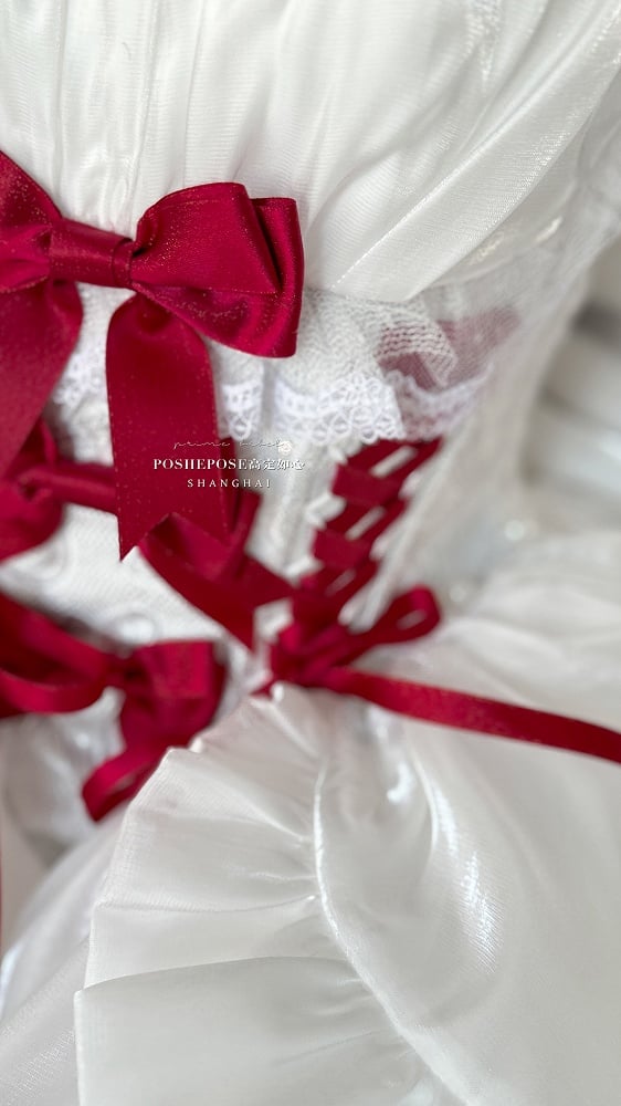 Christmas Lolita Dress — Snow Angel Fur-Trim Winter Dress with Red Bows | Christmas Party Dress