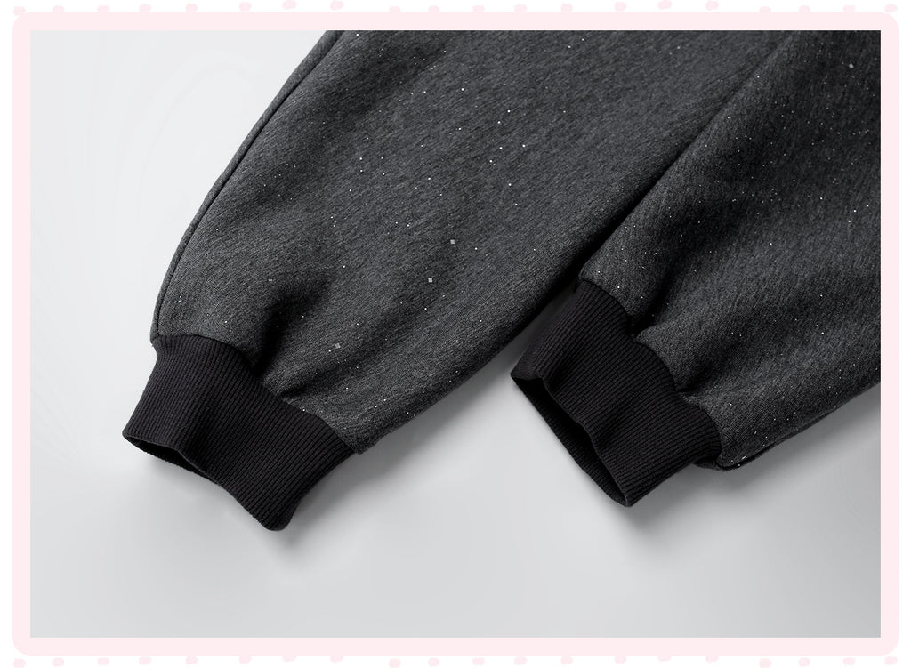 【Daily Series】Galaxy Angel Glitter Set – Gray Sparkle Hoodie + Shorts