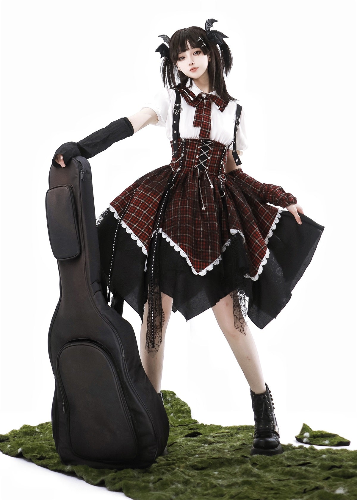 Gothic Punk Lolita Dress – Plaid Corset Style with Layered Skirt