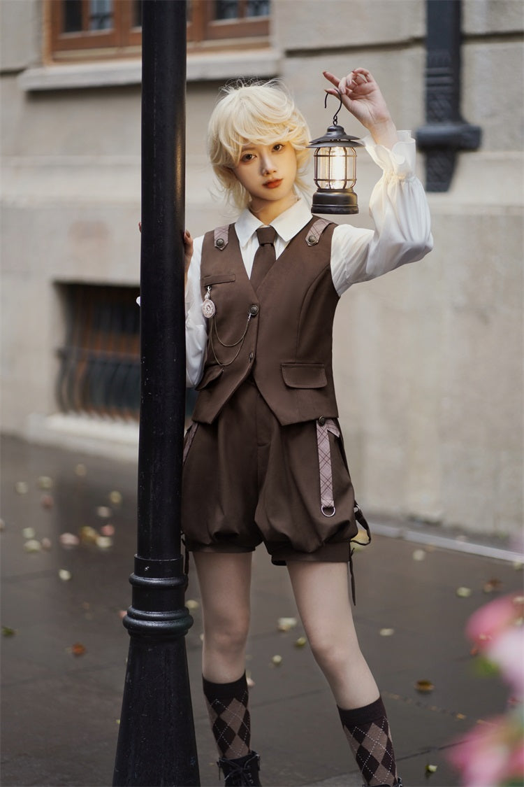 Rabbit Detective Ouji Lolita Prince Outfit– Blouse, Vest & Suspender Pants for Little Princes