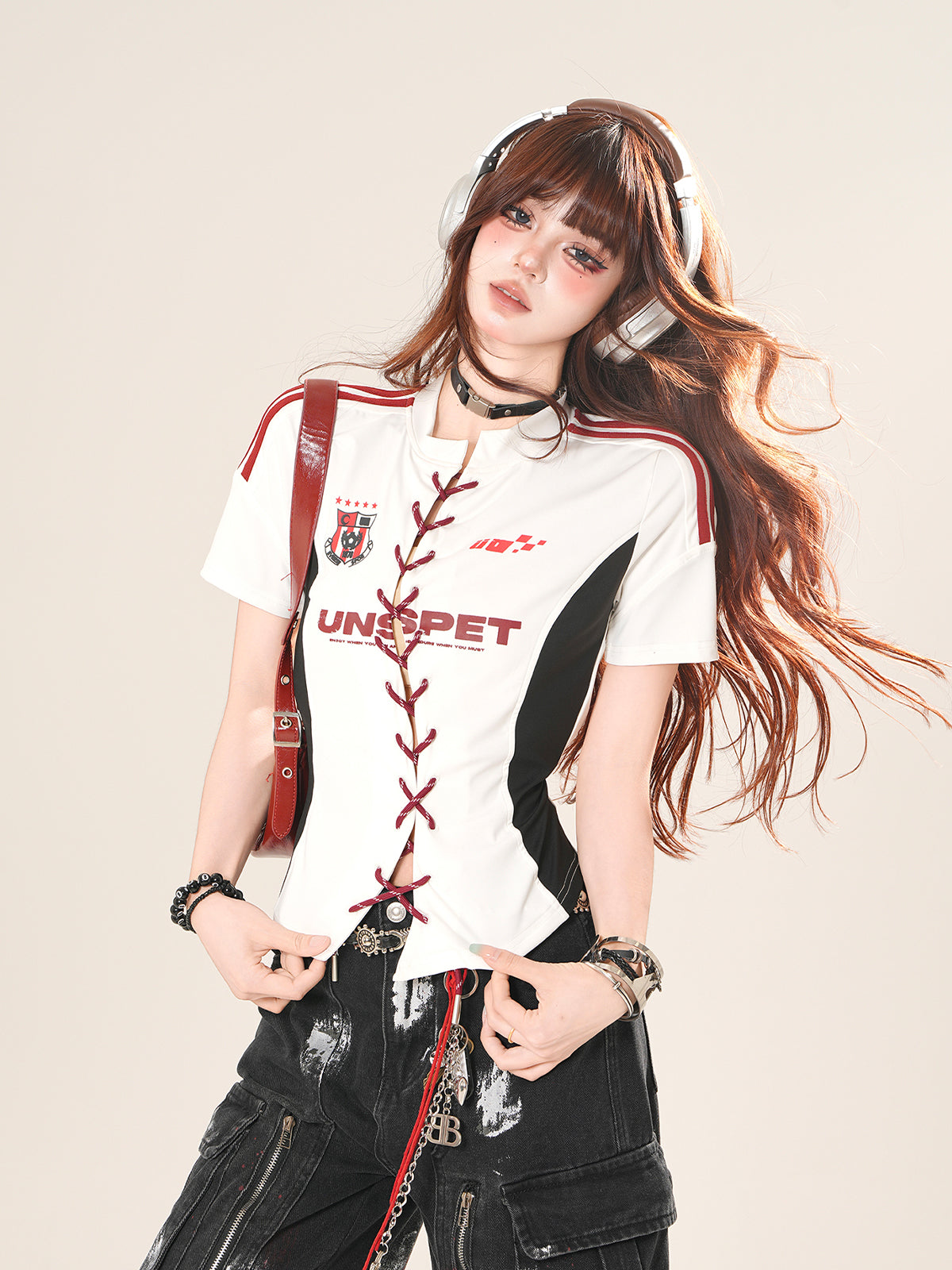 Rebel Lace-Up Sport Tee – Slim Fit Cropped Short Sleeve Top