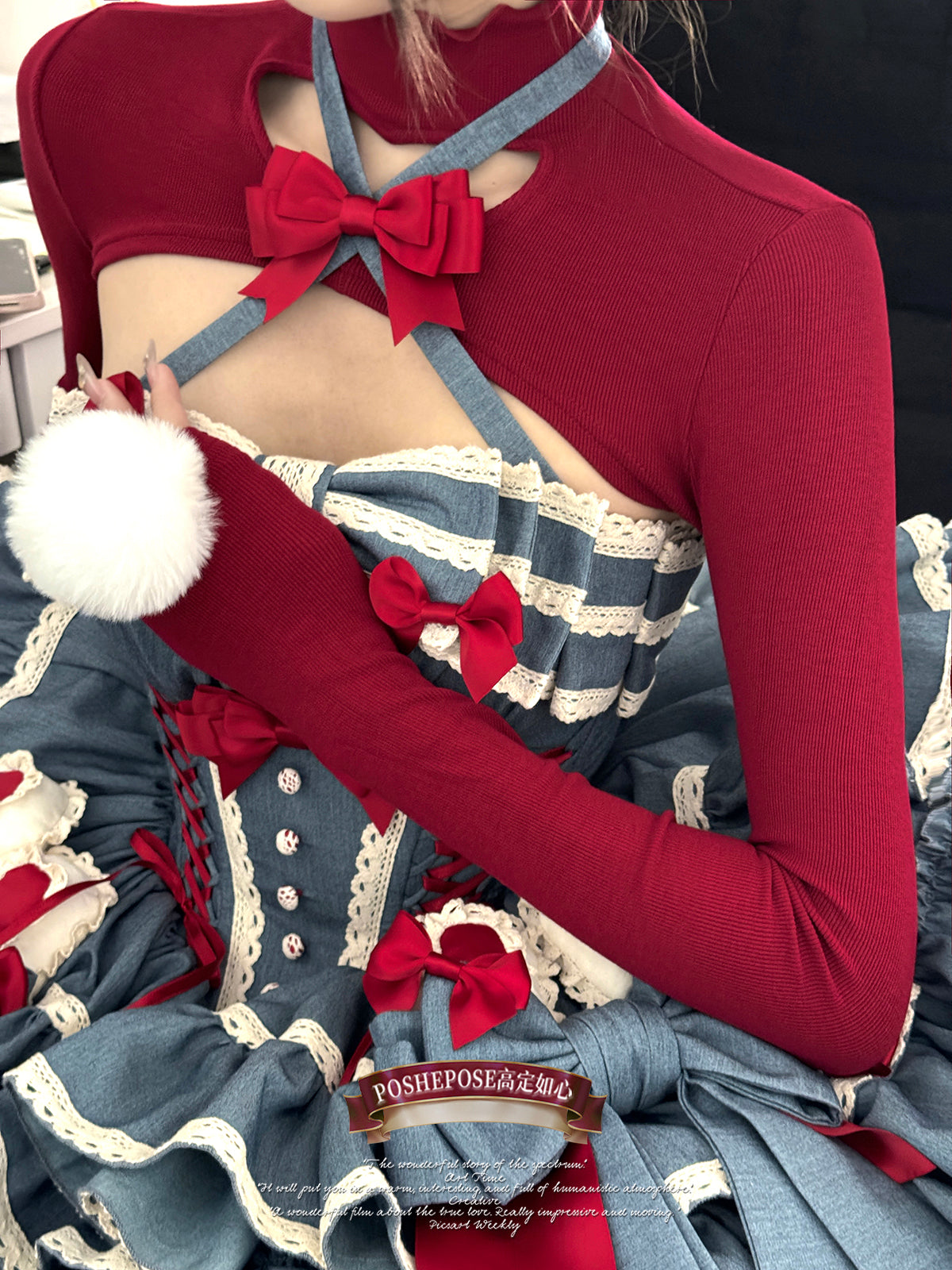 Blue & Red Lolita Party Dress | Vintage Rococo Princess Edition