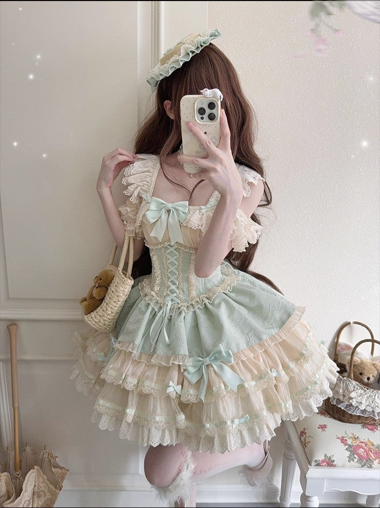 Embossed Jacquard Butterfly Lolita JSK –French Ballet Style Cake dress with Bows