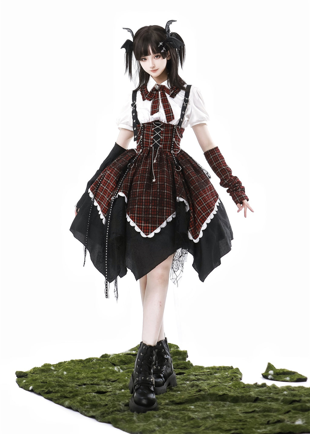 Gothic Punk Lolita Dress – Plaid Corset Style with Layered Skirt