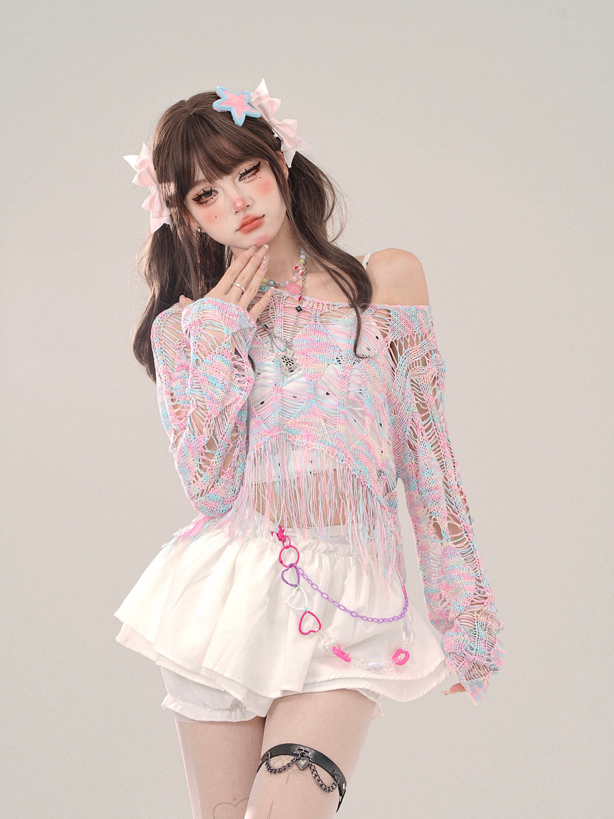 Hollow Knit Mesh Cover-Up – Colorful Crochet Long Sleeve Top