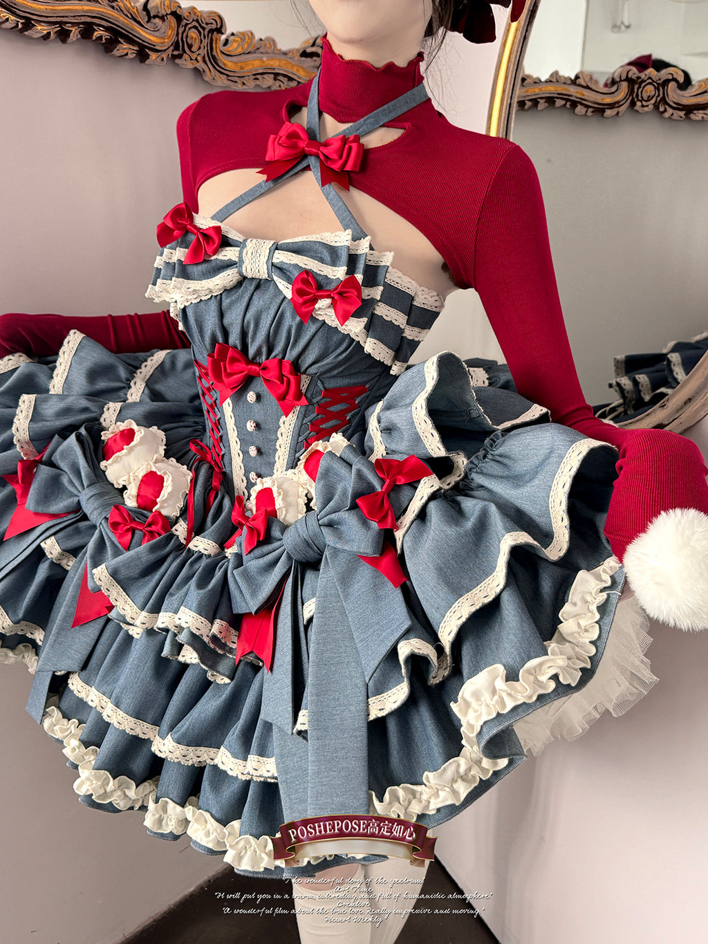 Blue & Red Lolita Party Dress | Vintage Rococo Princess Edition