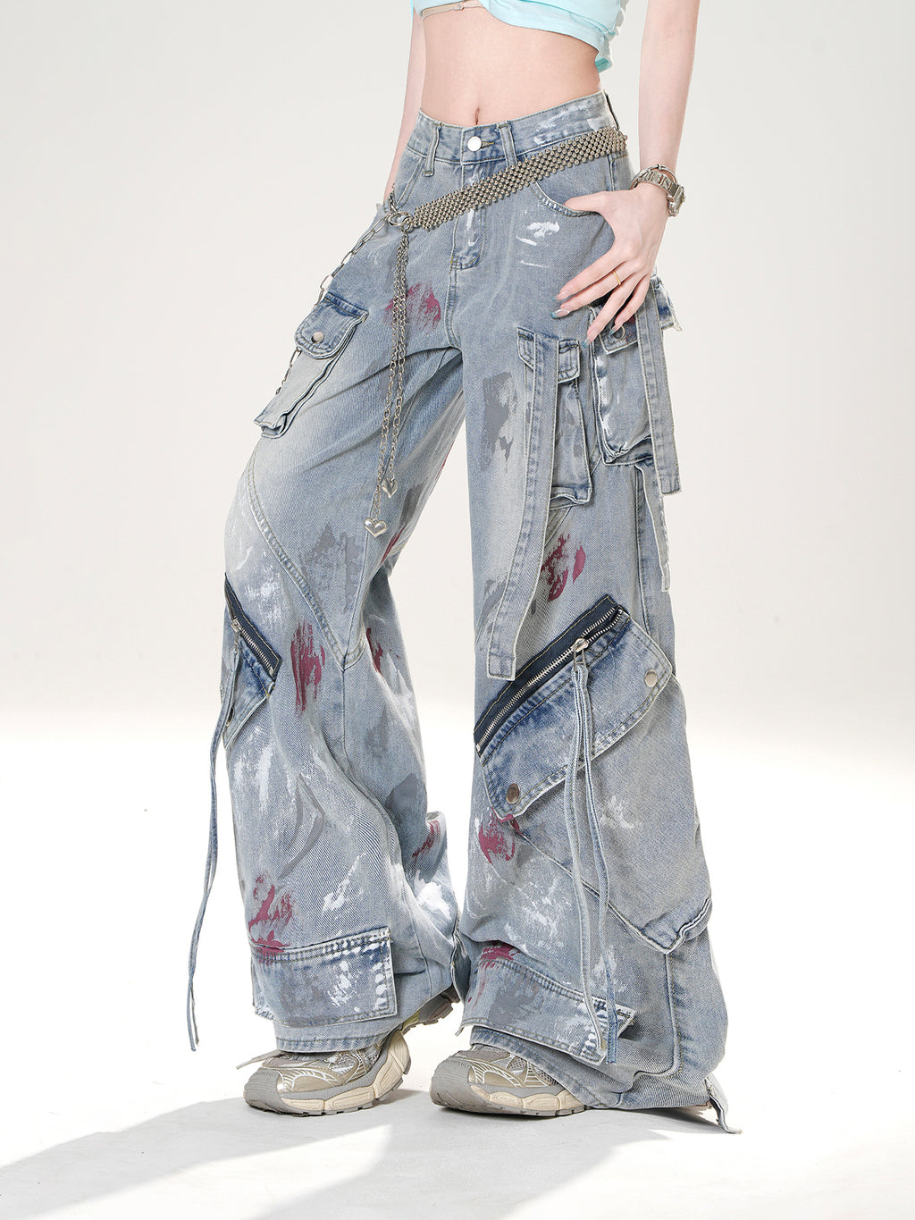 Y2K High Street Cargo Jeans – Grunge Wide Leg Denim Pants