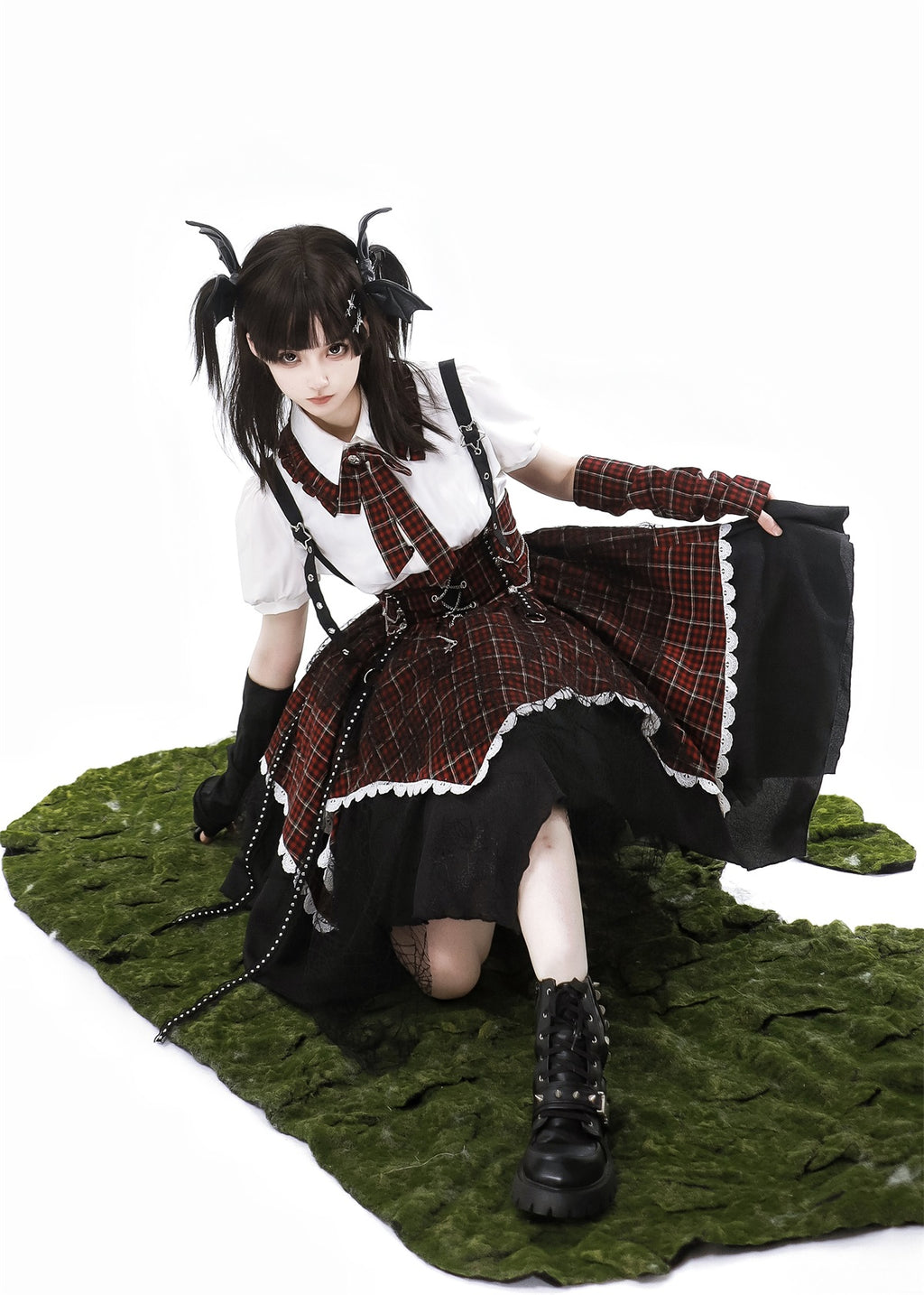 Gothic Punk Lolita Dress – Plaid Corset Style with Layered Skirt