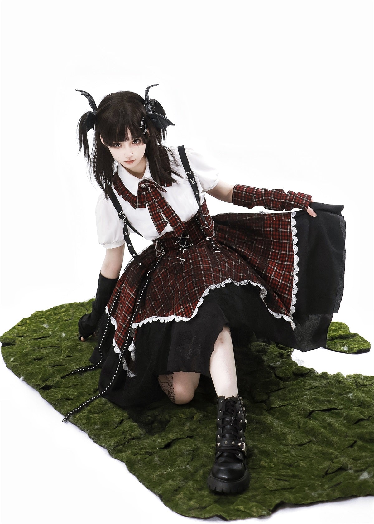 Gothic Punk Lolita Dress – Plaid Corset Style with Layered Skirt