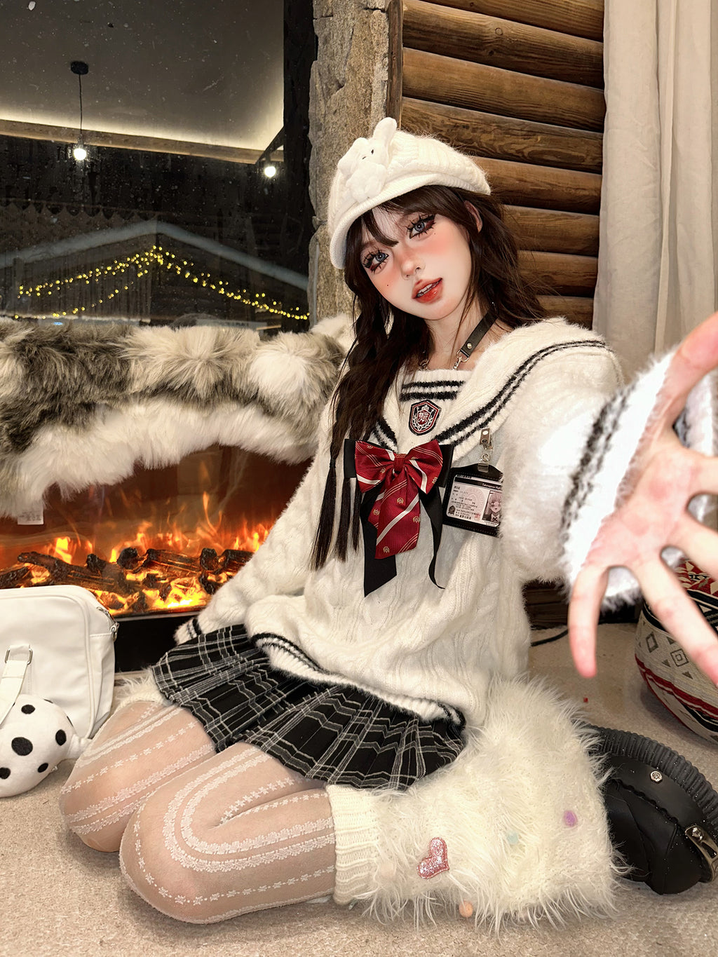 Kawaii Sailor Collar Sweater – Soft Girl Oversized Preppy Knit Top for Fall/Winter